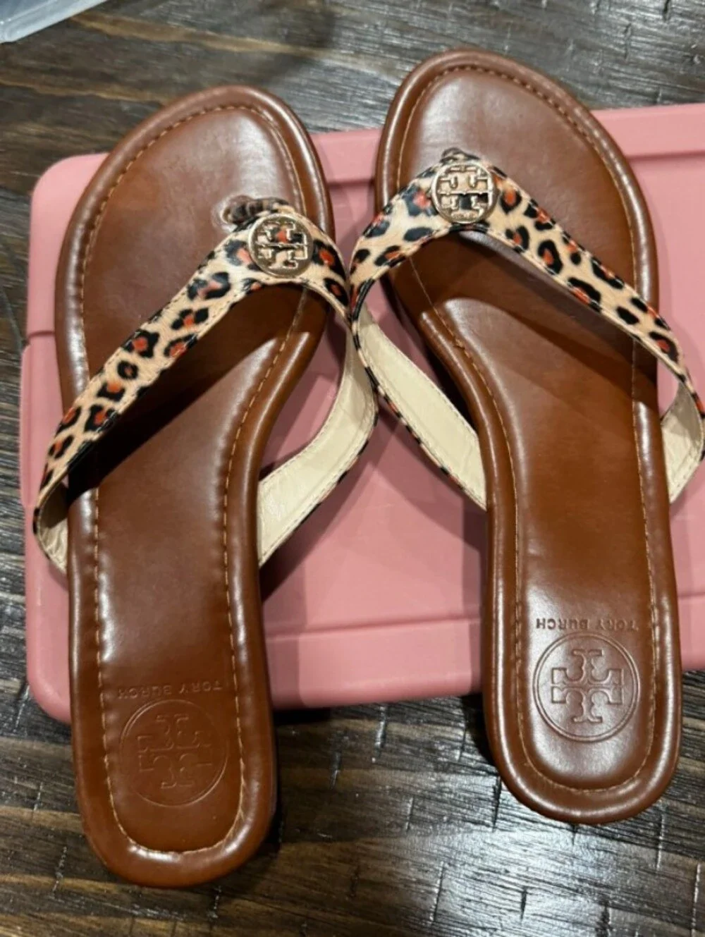 Tory Burch Leopard Print Thong Sandals in Brown